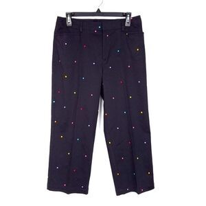 NWT NEW Rafaella Embroidered Polka Dot Mid Rise Crop Capri Pants Black S…
